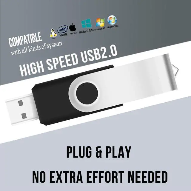 Alt view image 2 of 5 - 2GB USB Flash Drive 20 Pack JBOS Thumb Drives 2 GB USB Drives Memory Stick Swivel 2G Gig Stick USB2.0 Pen Drive for Date Storage, 2 Gig UBS Flash Drive, Zip Drive, Jump Drive, USB Stick, Black