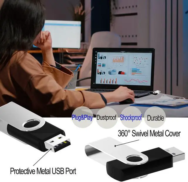 Alt view image 4 of 5 - 2GB USB Flash Drive 20 Pack JBOS Thumb Drives 2 GB USB Drives Memory Stick Swivel 2G Gig Stick USB2.0 Pen Drive for Date Storage, 2 Gig UBS Flash Drive, Zip Drive, Jump Drive, USB Stick, Black