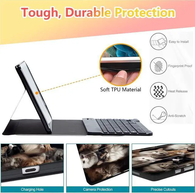 Alt view image 3 of 5 - JANENFNA Kindle Fire Max 11 Tablet Case with Keyboard, Detachable Wireless Bluetooth Keyboard Case for Amazon Kindle Fire Max 11 (13th Generation, 2023 Release) 11" Bunch of Cats