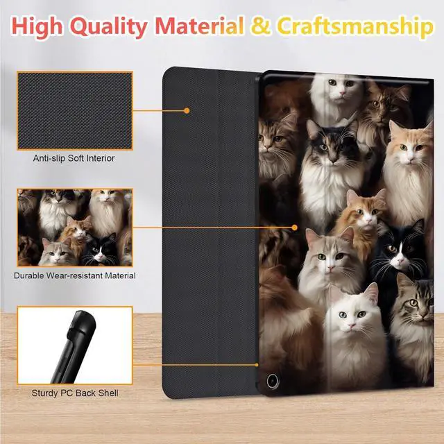 Alt view image 5 of 5 - JANENFNA Kindle Fire Max 11 Tablet Case with Keyboard, Detachable Wireless Bluetooth Keyboard Case for Amazon Kindle Fire Max 11 (13th Generation, 2023 Release) 11" Bunch of Cats