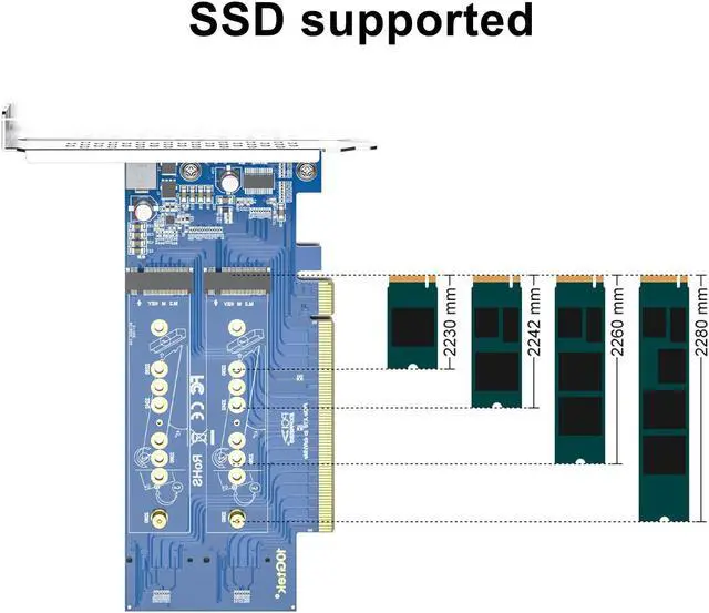 Alt view image 4 of 5 - PCIe 3.0 to NVMe (4) M.2 Adapter for M.2 (M Key) SSD, PCIe X16, Requires Motherboard BIOS Support for Bifurcation