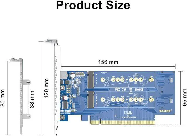 Alt view image 5 of 5 - PCIe 3.0 to NVMe (4) M.2 Adapter for M.2 (M Key) SSD, PCIe X16, Requires Motherboard BIOS Support for Bifurcation