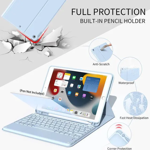 Alt view image 2 of 5 - JKSML 10.2 inch iPad 9th/8th/7th Generation 2021/2020/2019 Case with Touchpad Keyboard and Pencil Holder, Rechargeable Detachable Bluetooth Trackpad Keyboard (Quick Connection), Auto Wake/Sleep, Blue