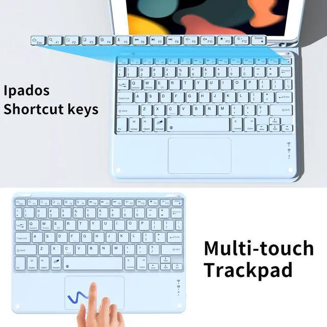 Alt view image 4 of 5 - JKSML 10.2 inch iPad 9th/8th/7th Generation 2021/2020/2019 Case with Touchpad Keyboard and Pencil Holder, Rechargeable Detachable Bluetooth Trackpad Keyboard (Quick Connection), Auto Wake/Sleep, Blue
