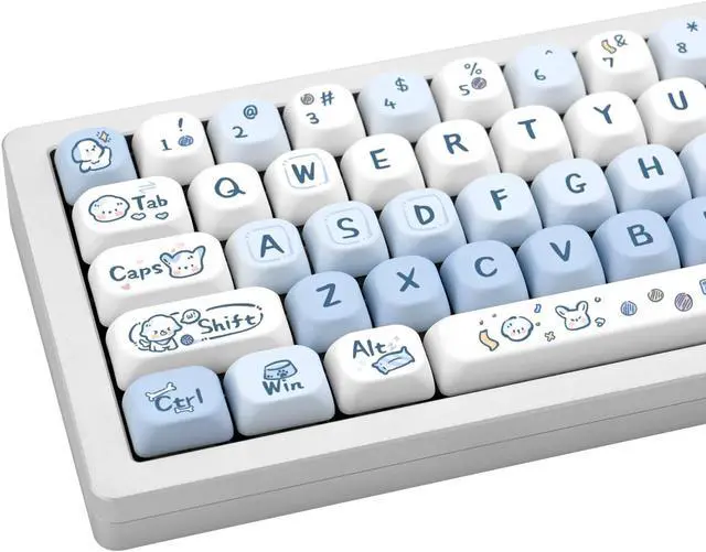 Main image of JOLINTAL 130 Keys Cute Puppy Key Caps, Blue and White PBT Keycaps Kawaii MOA Profile Key Caps, Five-Sided Dye-Sub Custom Keycaps for Mechanical Keyboard