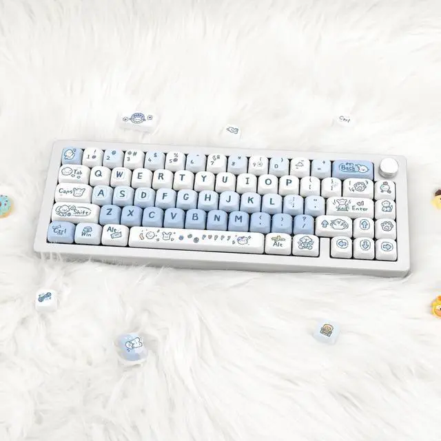 Alt view image 4 of 5 - JOLINTAL 130 Keys Cute Puppy Key Caps, Blue and White PBT Keycaps Kawaii MOA Profile Key Caps, Five-Sided Dye-Sub Custom Keycaps for Mechanical Keyboard
