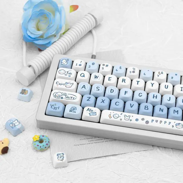 Alt view image 5 of 5 - JOLINTAL 130 Keys Cute Puppy Key Caps, Blue and White PBT Keycaps Kawaii MOA Profile Key Caps, Five-Sided Dye-Sub Custom Keycaps for Mechanical Keyboard