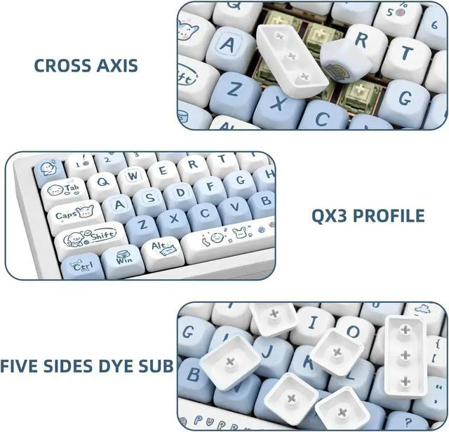 Alt view image 3 of 5 - JOLINTAL 130 Keys Cute Puppy Key Caps, Blue and White PBT Keycaps Kawaii MOA Profile Key Caps, Five-Sided Dye-Sub Custom Keycaps for Mechanical Keyboard