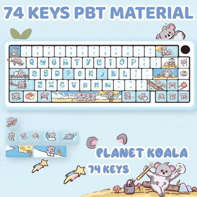 Alt view image 2 of 5 - JOLINTAL 74 Keys PBT Keycaps Set Comet MDA Profile Dye Sublimation Gaming Keycaps Customized Keycap ANSI Layout Keycaps Compatible with Cherry MX Switches Mechanical Keyboards (Koala Keycaps)