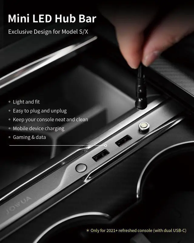Alt view image 2 of 5 - JOWUA Mini LED Hub Bar Compatible for Tesla Model S/X (2021+), 1 USB-C Port, 2 USB-A Ports