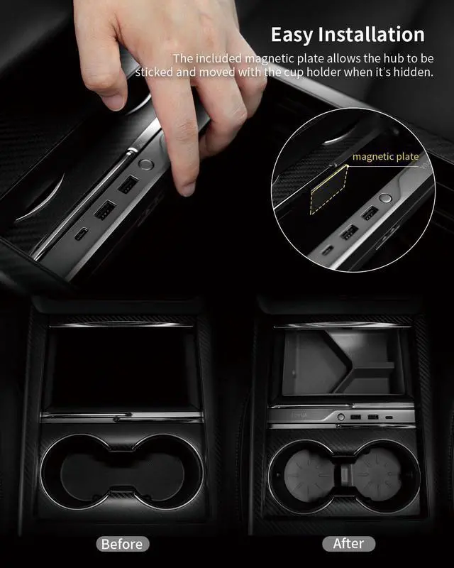 Alt view image 5 of 5 - JOWUA Mini LED Hub Bar Compatible for Tesla Model S/X (2021+), 1 USB-C Port, 2 USB-A Ports