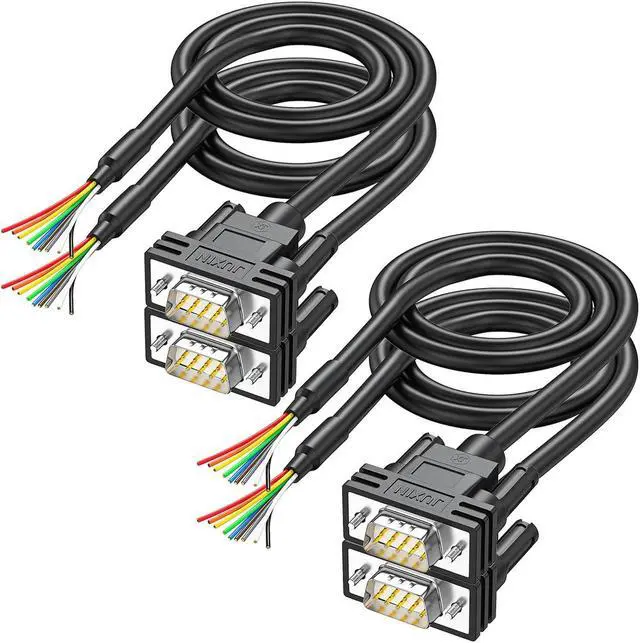 Main image of JUXINICE 4Pack DB9 Connector to Bare Wire END, D-SUB 9 pin RS232 Serial Extension Cable Double shielde,DB9 Male to 9-Core Wires 3ft -Black