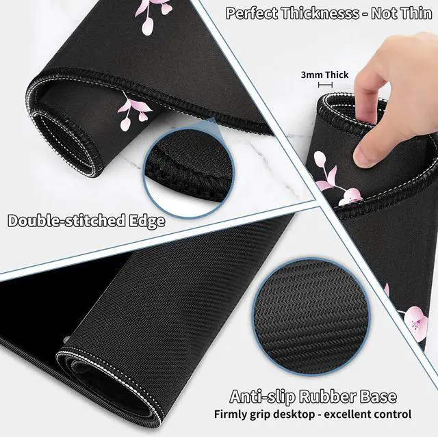 Alt view image 5 of 5 - JYCUHTCL Large Gaming Mouse Pad Set 35.4 x 15.7 with Keyboard Wrist Rest, Wrist Support, and Coaster Memory Foam Smooth Desk Pad Mousepad for Home Office School - Cherry Blossom Moon