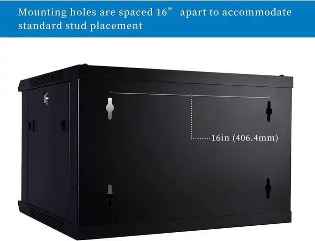 Alt view image 4 of 5 - RackPath 6U Wall Mount Server Cabinet Network Rack Enclosure, Quiet Cooling Fan, Perforated Door, Black