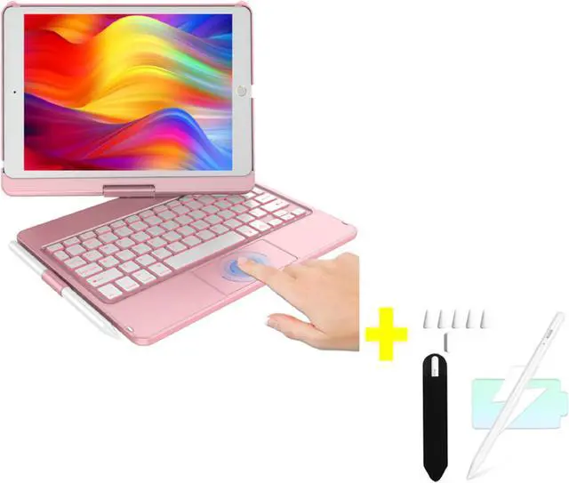 Main image of KBCASE iPad 9th Generation Case with Keyboard, 360Rotatable Keyboard Case for iPad 9th/8th/7th 10.2 inch, Trackpad Keyboard with Pencil Holder & iPad Pencil 9th/10th Generation with Palm Rejection