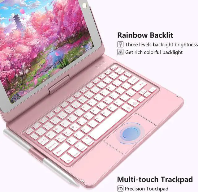 Alt view image 4 of 5 - KBCASE iPad 9th Generation Case with Keyboard, 360Rotatable Keyboard Case for iPad 9th/8th/7th 10.2 inch, Trackpad Keyboard with Pencil Holder & iPad Pencil 9th/10th Generation with Palm Rejection