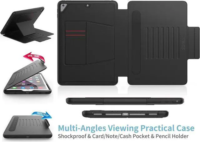 Alt view image 2 of 5 - SEYMAC stock Case for iPad 6th/5th Generation/Air 2/Pro 9.7'', Smart Magnetic Auto Sleep Cover with Card Holder, Stand Multi-Angles Feature (Black)