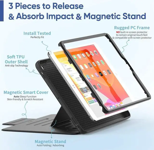 Alt view image 4 of 5 - SEYMAC stock Case for iPad 6th/5th Generation/Air 2/Pro 9.7'', Smart Magnetic Auto Sleep Cover with Card Holder, Stand Multi-Angles Feature (Black)