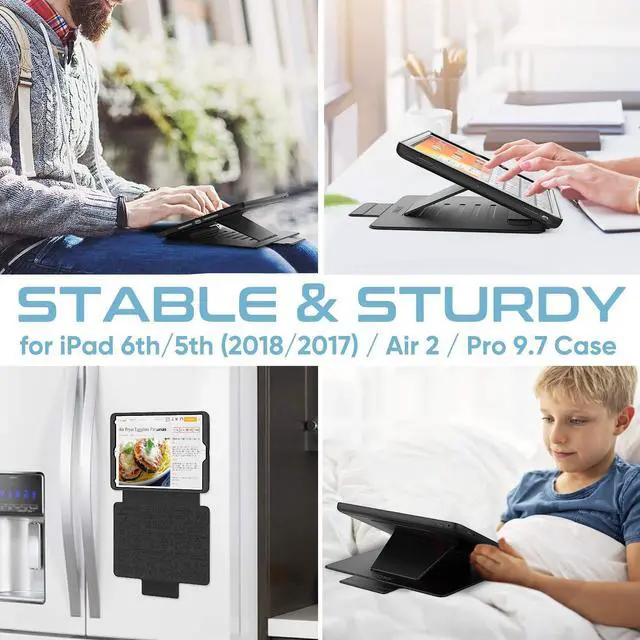 Alt view image 5 of 5 - SEYMAC stock Case for iPad 6th/5th Generation/Air 2/Pro 9.7'', Smart Magnetic Auto Sleep Cover with Card Holder, Stand Multi-Angles Feature (Black)