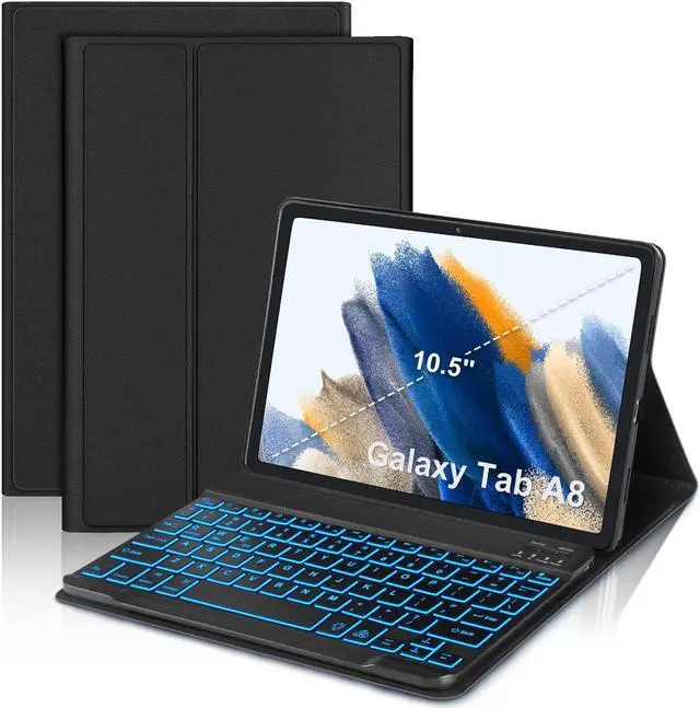 Main image of Galaxy Tab A8 Keyboard Case (10.5 inch 2022 Release), 7 Colors Vibrant Backlit, Bluetooth Separate Keyboard for Samsung Galaxy Tab A8, Smart Auto Sleep/Wake Up Slim Synthetic Leather Folio, Black