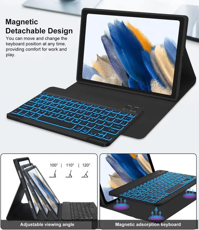 Alt view image 5 of 5 - Galaxy Tab A8 Keyboard Case (10.5 inch 2022 Release), 7 Colors Vibrant Backlit, Bluetooth Separate Keyboard for Samsung Galaxy Tab A8, Smart Auto Sleep/Wake Up Slim Synthetic Leather Folio, Black