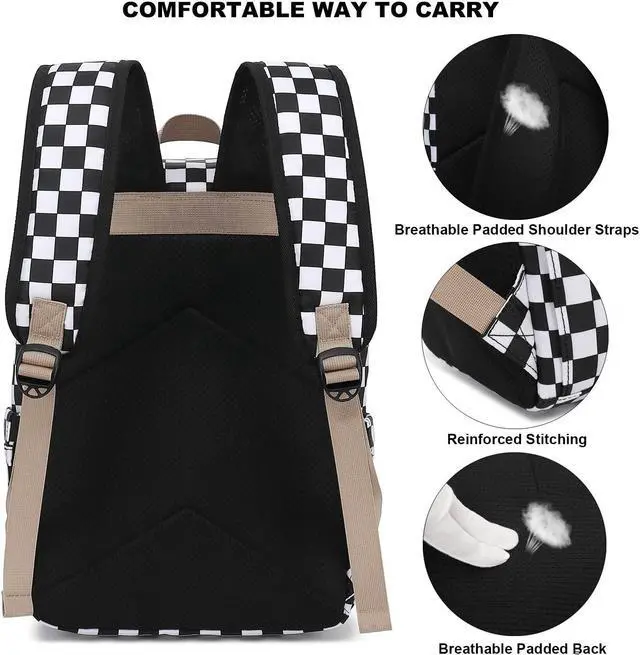 Alt view image 3 of 5 - Kouxunt Checkered Laptop Backpack for Women Girls, 15.6 inch College School Backpacks Travel Casual Daypack