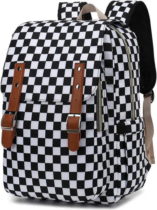 Main image of Kouxunt Checkered Laptop Backpack for Women Girls, 15.6 inch College School Backpacks Travel Casual Daypack