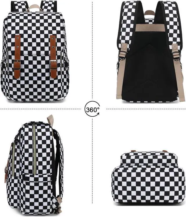 Alt view image 5 of 5 - Kouxunt Checkered Laptop Backpack for Women Girls, 15.6 inch College School Backpacks Travel Casual Daypack
