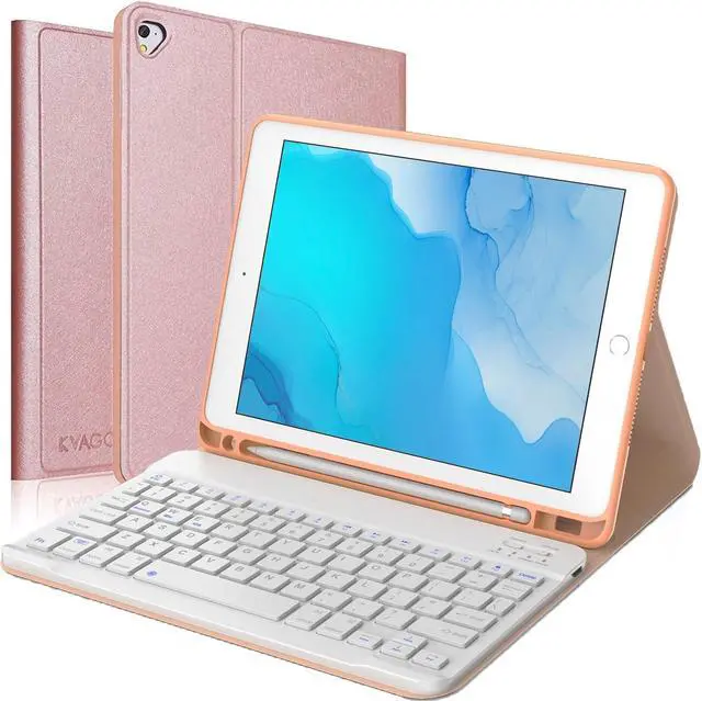 Main image of KVAGO iPad Keyboard Case 9.7 inch, Compatible with iPad 6th Generation,iPad 5th Generation, iPad Pro 9.7 inch, iPad Air 2,iPad Air, Protective Folio Cover with Wireless Bluetooth Keyboard -Pink