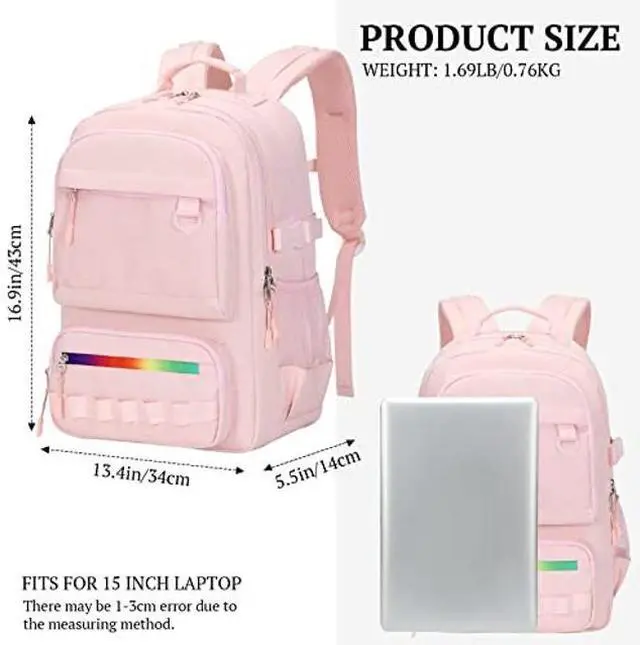 Alt view image 2 of 5 - Lanola multi-function Hiking Travel Backpack For Teens Anti-Theft School College Students Bookbag For Women & Girls - Pink