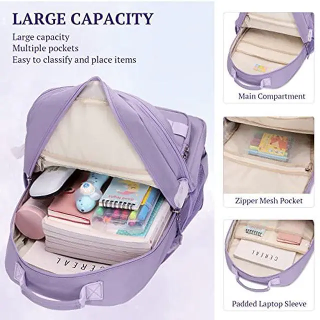 Alt view image 4 of 5 - Lanola multi-function Hiking Travel Backpack For Teens Anti-Theft School College Students Bookbag For Women & Girls - Pink