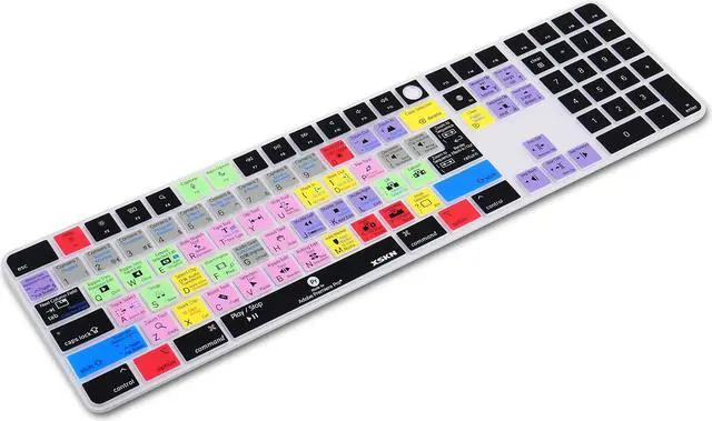 Alt view image 2 of 5 - XSKN Premiere Pro Shortcuts EU/UK US Version Silicone Keyboard Cover Skin for Apple 2021 iMac Magic Keyboard with Touch ID and Numeric Keypad A2520 NOT for A3119