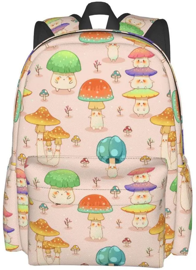 Alt view image 2 of 5 - Shoggoth Mushroom Backpack 17 Inch Cute Mushroom Casual Daypack Lightweight Women's Laptop Backpack Campus Travel Bag for Women Men Hiking