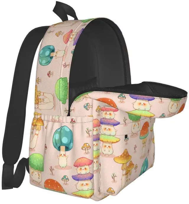 Alt view image 5 of 5 - Shoggoth Mushroom Backpack 17 Inch Cute Mushroom Casual Daypack Lightweight Women's Laptop Backpack Campus Travel Bag for Women Men Hiking