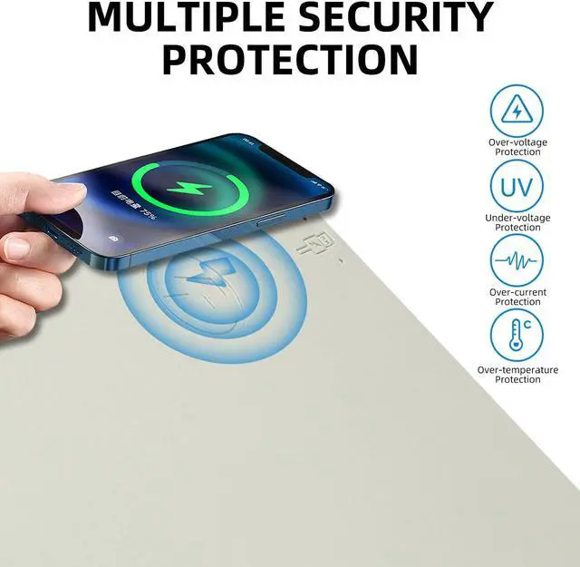 Alt view image 5 of 5 - Wireless Charging Mouse Pad with for Desktop Charging Large Desk Mat 32"x16" Waterproof Gray Leather Computer Mat Mousepad Non-Slip Protector on Top of Desks for Keyboard and Mouse(Gray-R)