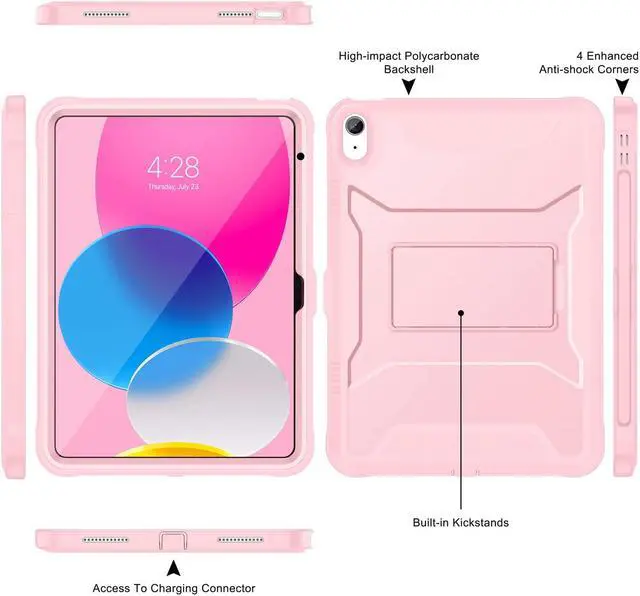 Alt view image 3 of 5 - Soke Case for iPad (A16) 11th Generation 11-inch 2025, iPad 10th Generation 10.9-inch 2022, with Built-in Screen Protector and Kickstand, Rugged Full Body Protective Cover - Light Pink