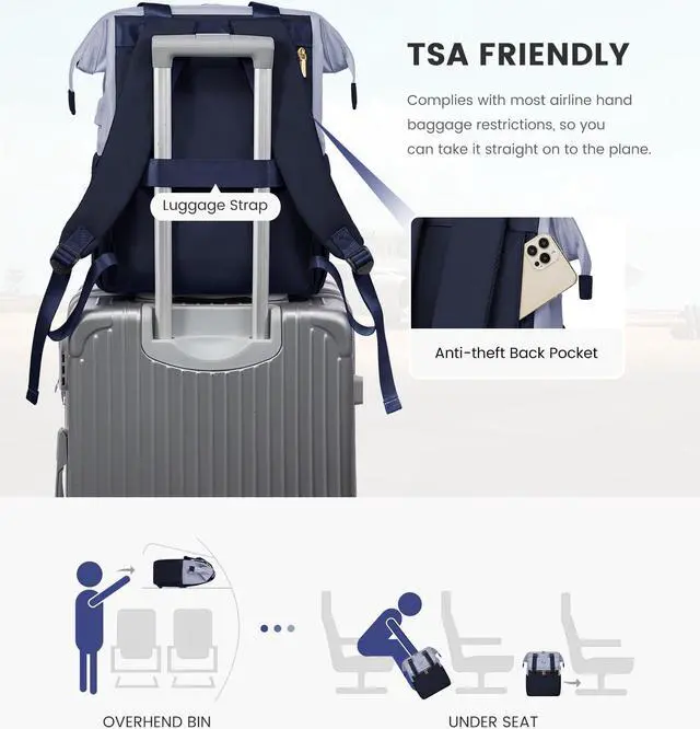 Alt view image 5 of 5 - LOVEVOOK Laptop Backpack for Women, 15.6 Inch Work Laptop Bag with USB Port, Fashion Teacher Nurse Backpack Purse, Waterproof Travel Computer Backpack with Organizer Bag, 2PCS, Grey Blue-Ink Blue