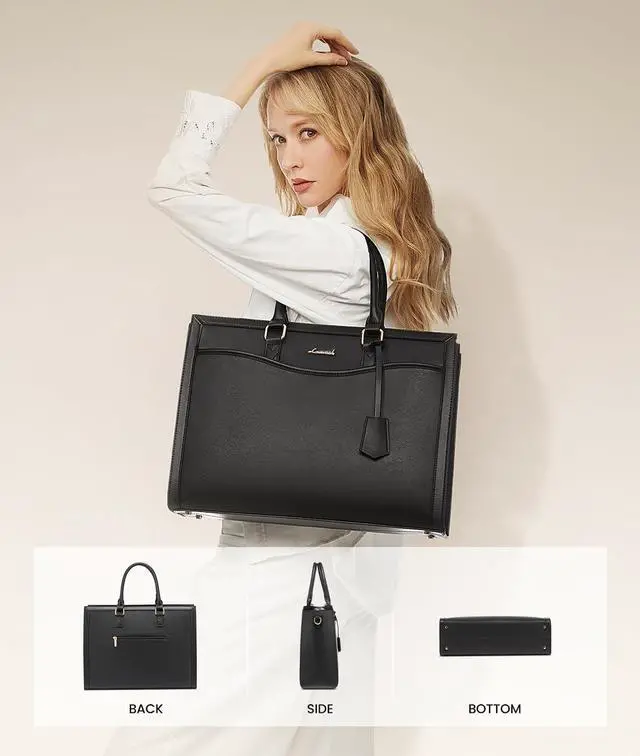 Alt view image 5 of 5 - LOVEVOOK Laptop Tote Bag for Women, Leather Office Work Bag Briefcase fit for 15.6 inch Laptop, Large Teacher Computer Bag Handbag,2pcs Set Leather/Black