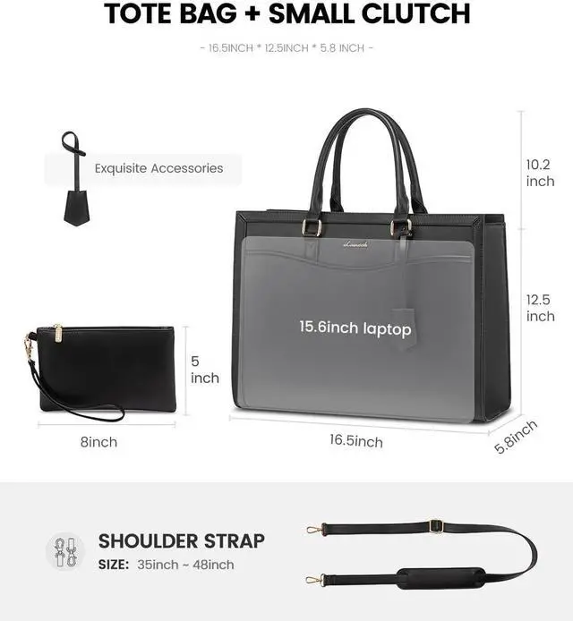 Alt view image 4 of 5 - LOVEVOOK Laptop Tote Bag for Women, Leather Office Work Bag Briefcase fit for 15.6 inch Laptop, Large Teacher Computer Bag Handbag,2pcs Set Leather/Black