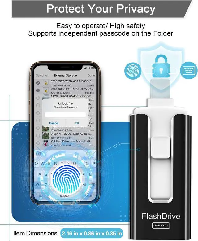 Alt view image 5 of 5 - Sunany USB Flash Drive 256 GB for Phone and Pad, High Speed External Thumb Drives USB Memory Storage Photo Stick for Save More Photos and Videos (Black)