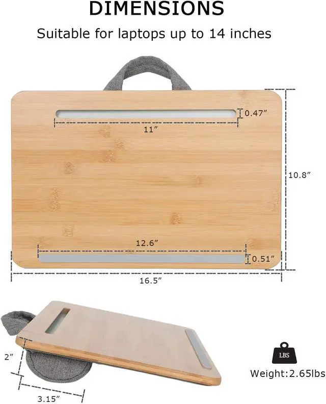 Alt view image 3 of 5 - SUMISKY Portable Laptop Desk with Cushion and Phone Holder Bamboo Laptop Stand for Sofa Fits Up to 14 Inches