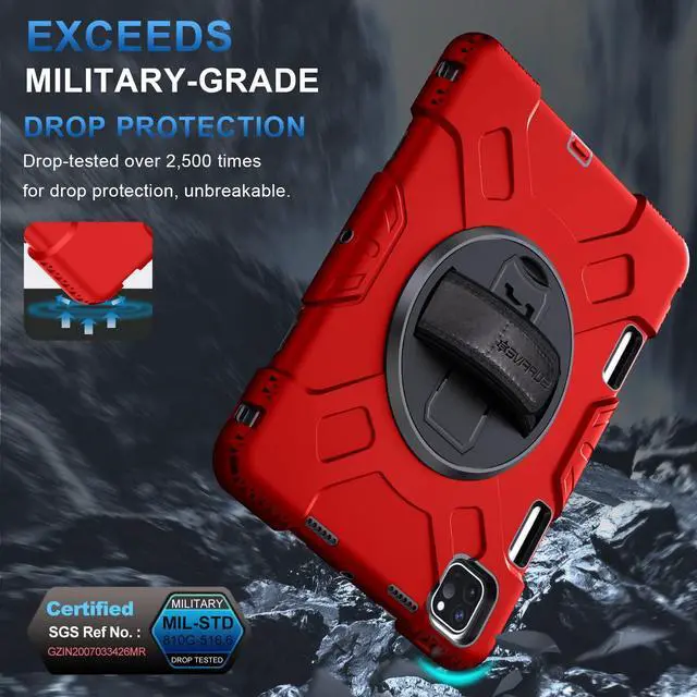 Alt view image 2 of 4 - SUPFIVES Case for iPad Pro 11 2022 4th Generation: Upgraded Military Grade Shockproof Full Body Protective Case - Swivile Kickstand - Pencil Holder - Hand & Shoulder Strap for iPad Pro 11 2022- Red