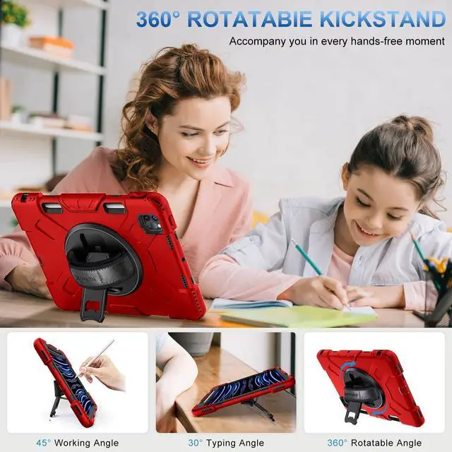 Alt view image 3 of 4 - SUPFIVES Case for iPad Pro 11 2022 4th Generation: Upgraded Military Grade Shockproof Full Body Protective Case - Swivile Kickstand - Pencil Holder - Hand & Shoulder Strap for iPad Pro 11 2022- Red