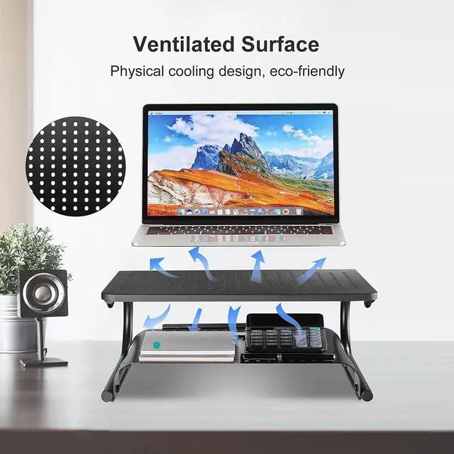 Alt view image 4 of 5 - suptek Double-Deck Desk Monitor Stand Riser for Computer,Laptop,Printer, Notebook and All Flat Screen Display with Vented Metal Platform and 4 Inches Height Underneath Storage (MST002)