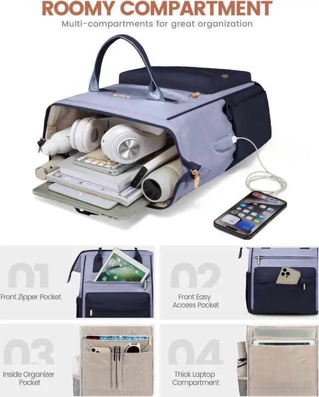 Alt view image 2 of 5 - LOVEVOOK Laptop Backpack for Women Men, Teacher Nurse Work Bag Waterproof Fashion Travel Backpack Purse, 15.6 Inch Computer Backpack with USB Port