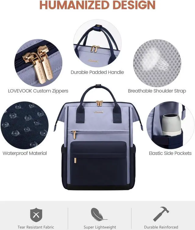 Alt view image 4 of 5 - LOVEVOOK Laptop Backpack for Women Men, Teacher Nurse Work Bag Waterproof Fashion Travel Backpack Purse, 15.6 Inch Computer Backpack with USB Port