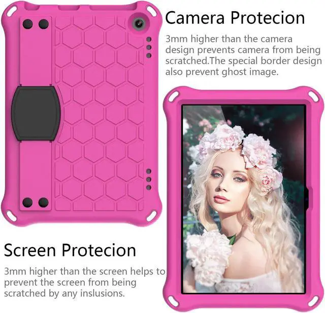Alt view image 3 of 5 - Bumper Case for Fire HD 8"/Plus 10th Gen (2020 Only), Techcircle Shockproof Hand Belt Stand Cover Kids EVA Foam Honeycomb Protective Case with Shoulder Strap Handle Light Cover, Rose