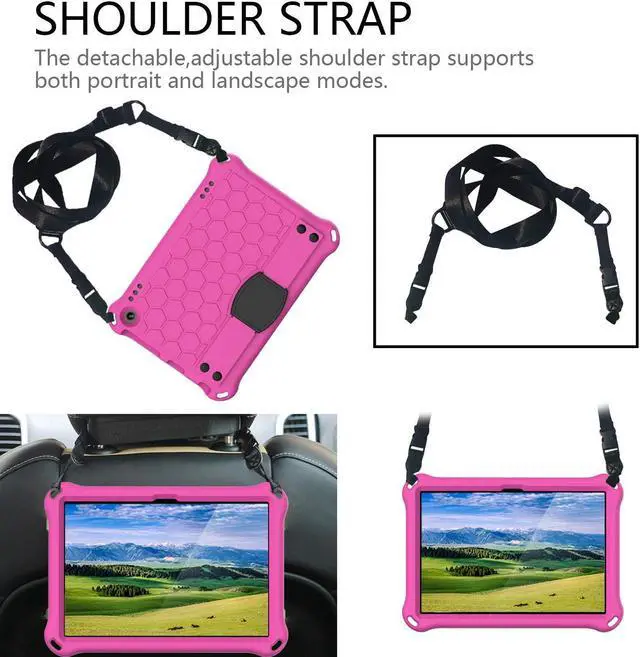 Alt view image 5 of 5 - Bumper Case for Fire HD 8"/Plus 10th Gen (2020 Only), Techcircle Shockproof Hand Belt Stand Cover Kids EVA Foam Honeycomb Protective Case with Shoulder Strap Handle Light Cover, Rose
