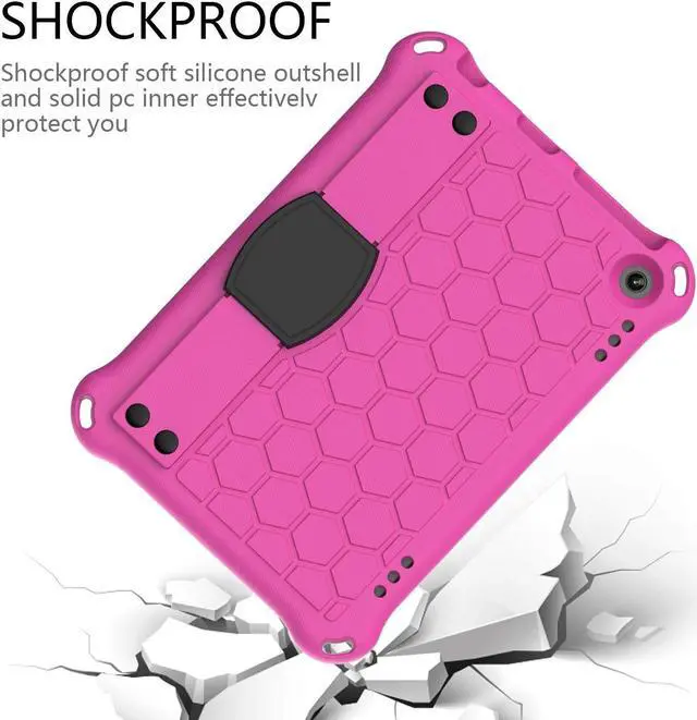 Alt view image 4 of 5 - Bumper Case for Fire HD 8"/Plus 10th Gen (2020 Only), Techcircle Shockproof Hand Belt Stand Cover Kids EVA Foam Honeycomb Protective Case with Shoulder Strap Handle Light Cover, Rose