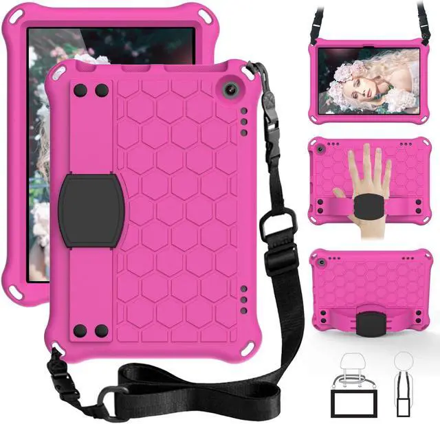 Main image of Bumper Case for Fire HD 8"/Plus 10th Gen (2020 Only), Techcircle Shockproof Hand Belt Stand Cover Kids EVA Foam Honeycomb Protective Case with Shoulder Strap Handle Light Cover, Rose